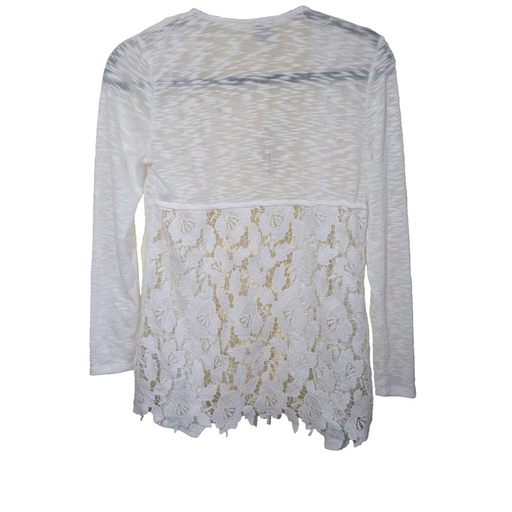 Cupio Women's Cardigan Open Front Knit Floral Sheer Pleats Boho Beachy Small
